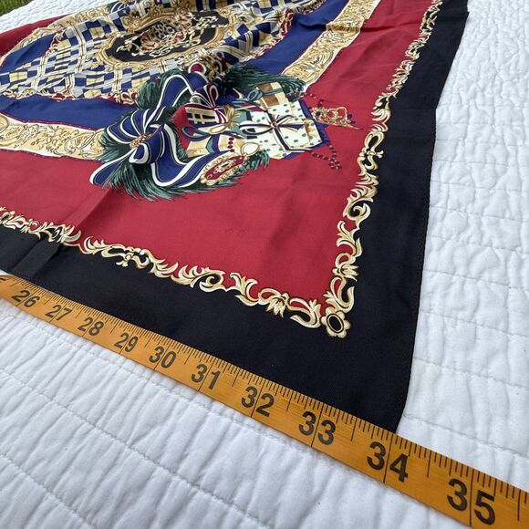 Vintage Silk Baroque Holiday Scarf | Navy, Gold, Red | Jujus Vintage Find - Picture 10 of 10